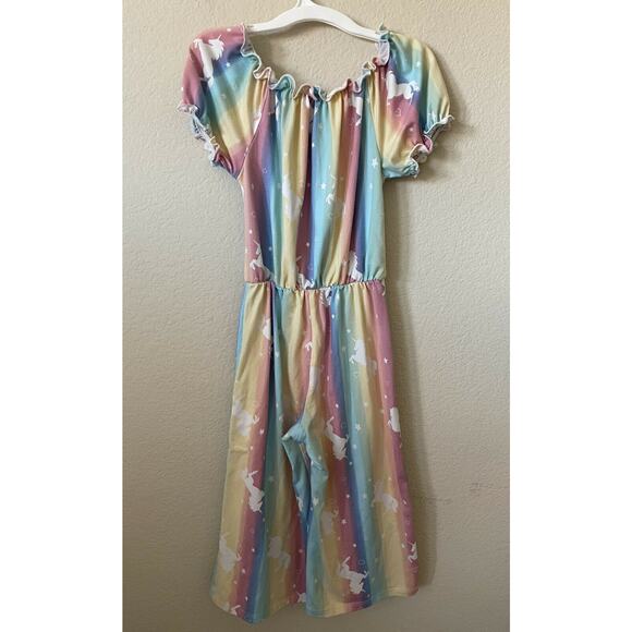 Heart & Arrows Unicorn Rainbow Stars Elastic Waist Wide Leg Jumpsuit Size 4 - Picture 5 of 8